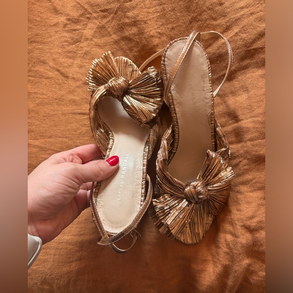 Loeffler Randall Camellia Knot Mules with Ankle Strap Gold